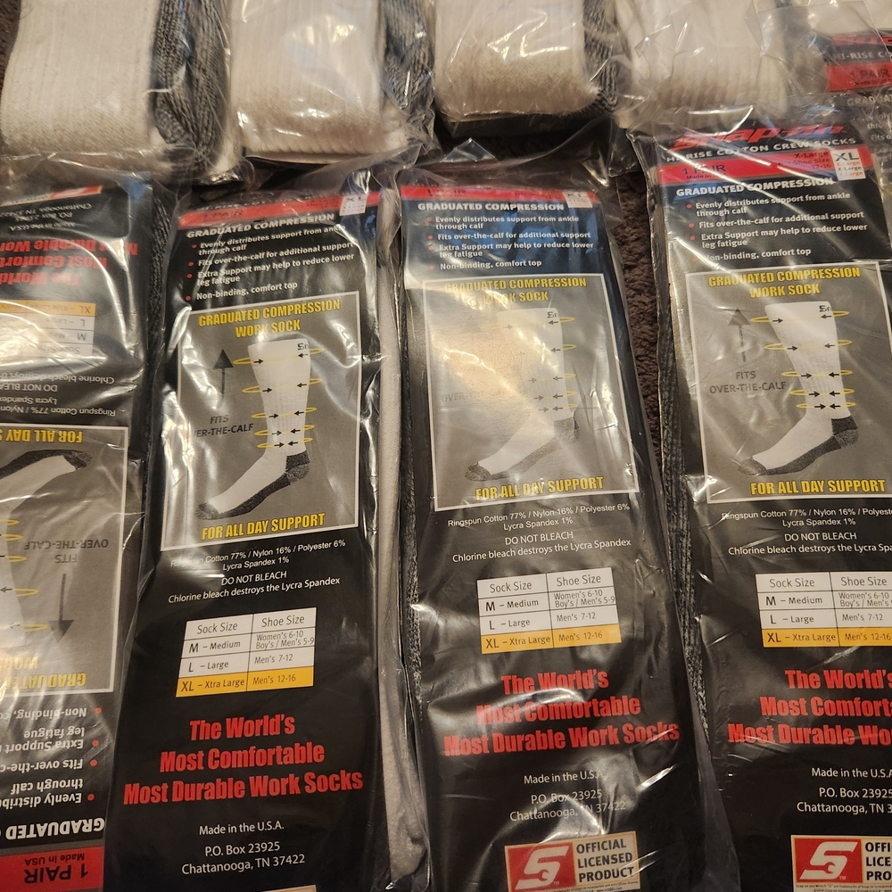 New Snap On Tools Brand X-Large Compression Crew Socks - White - Picture 3 of 5